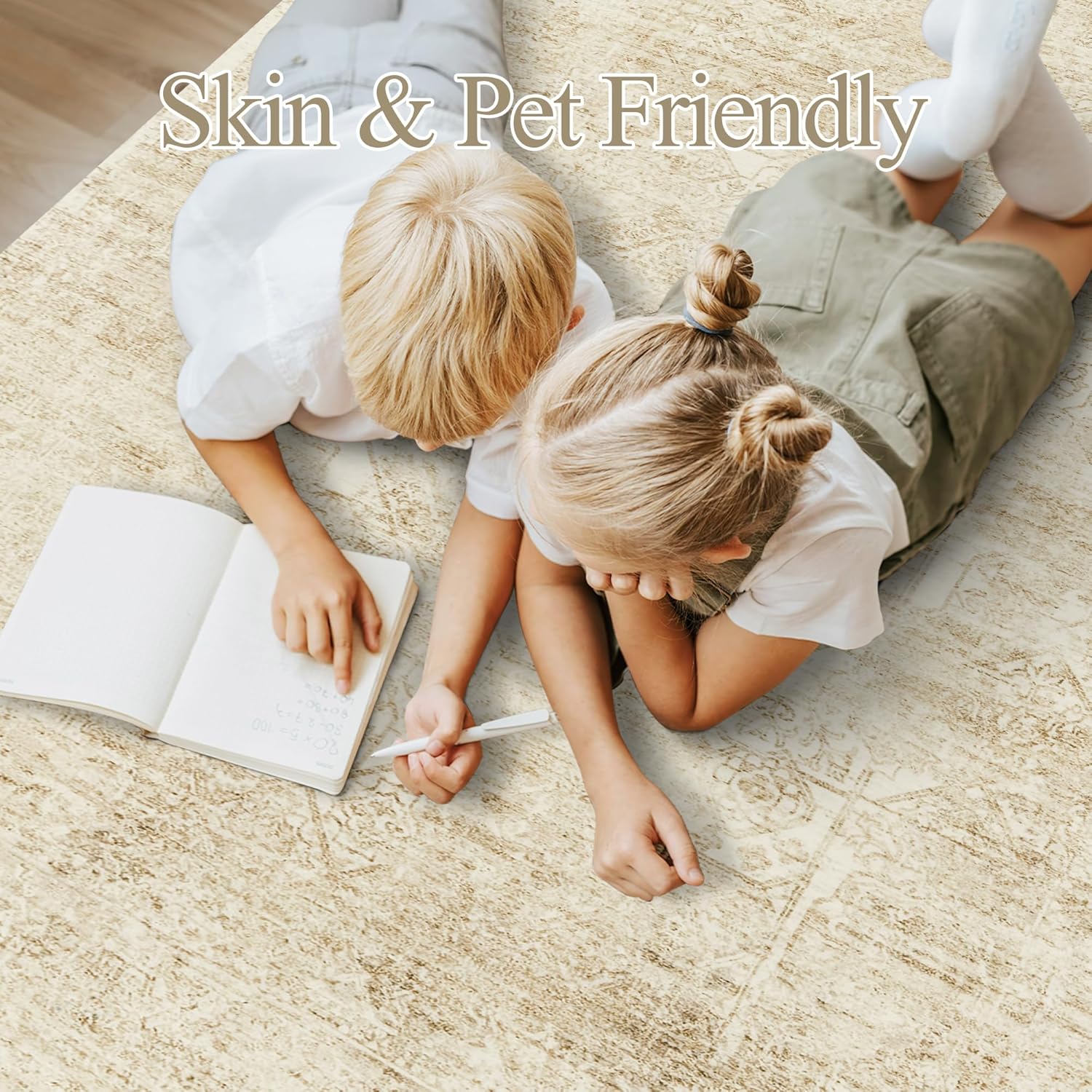 Soalmost Washable Area Rug - Large Vintage Beige 8x10 Soft Rug for Living Room & Bedroom | Non-Slip Design