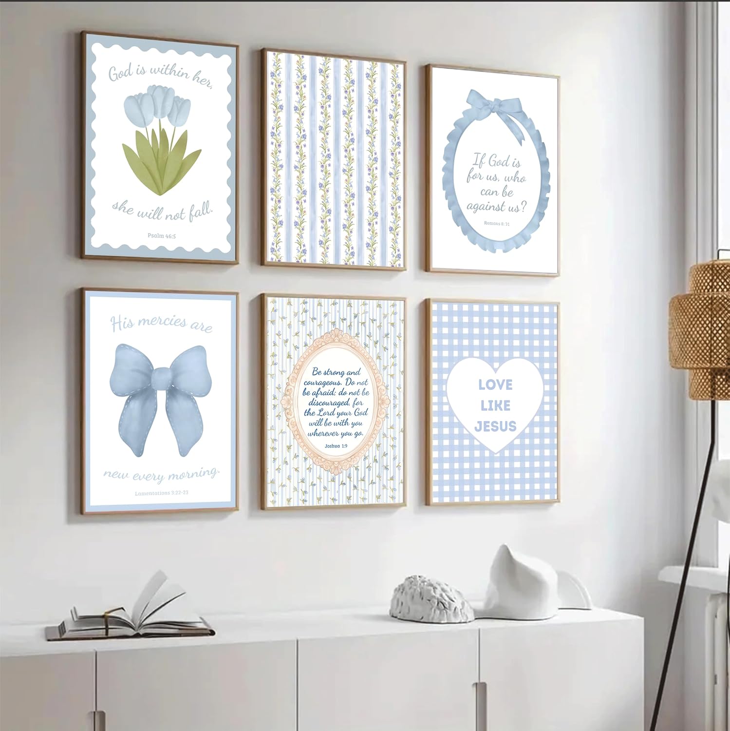 Skiennix 6Pcs Blue Bible Verses Wall Art - Floral Christian Decor for Girls' Room | 8x10in Unframed