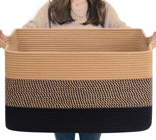 Goodpick Large Wicker Blanket Basket - Decorative 22" x 17" x 12" Storage for Living Room & Kids' Toys