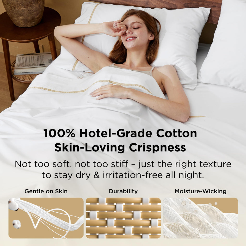 Bedsure 100% Cotton Sheets King Size Set - 500 Thread Count Cotton Sateen Bedsheets, Luxury Hotel Quality, Soft & Breathable Bedsheets, 16" Deep Pocket, 4-Piece, Include King Flat Sheet White