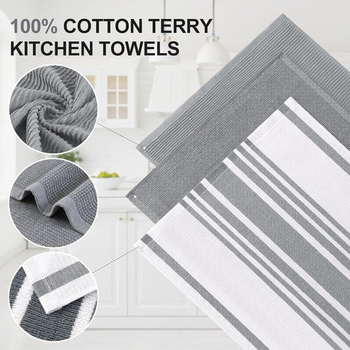 Homaxy Premium Kitchen Towels - Soft & Absorbent Cotton Dish Towels | 18”x28”, 6 Pack, Grey