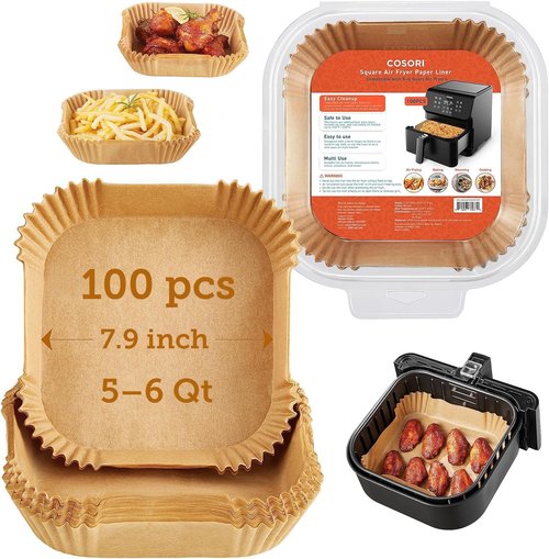 COSORI Air Fryer Liners - 100 PCS Non-Stick Disposable Paper Liners | 7.9" Unbleached, Heat Resistant Up to 465°F