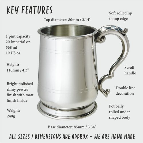 Wentworth Pewter - Standard Jacobean 1 Pint Pewter Tankard (Jacobean Tankard)