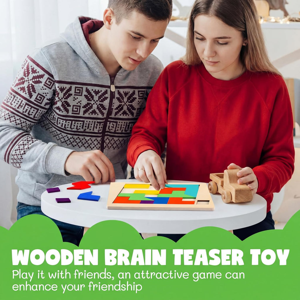 Yunsailing Large Hexagon Tangram Puzzle Set - 3 Wooden Brain Teasers for Adults | Classic Geometric Challenge