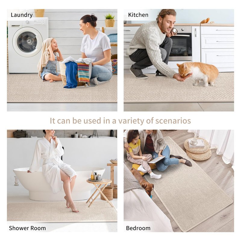 YDKGL Kitchen Mats for Floor, Super Absorbent Kitchen Rugs Non Slip Washable, Soft Imitation Linen Braided Kitchen Runner Rug, Standing Mat Kitchens Sink Mat, Easy to Clean, Beige 17x95