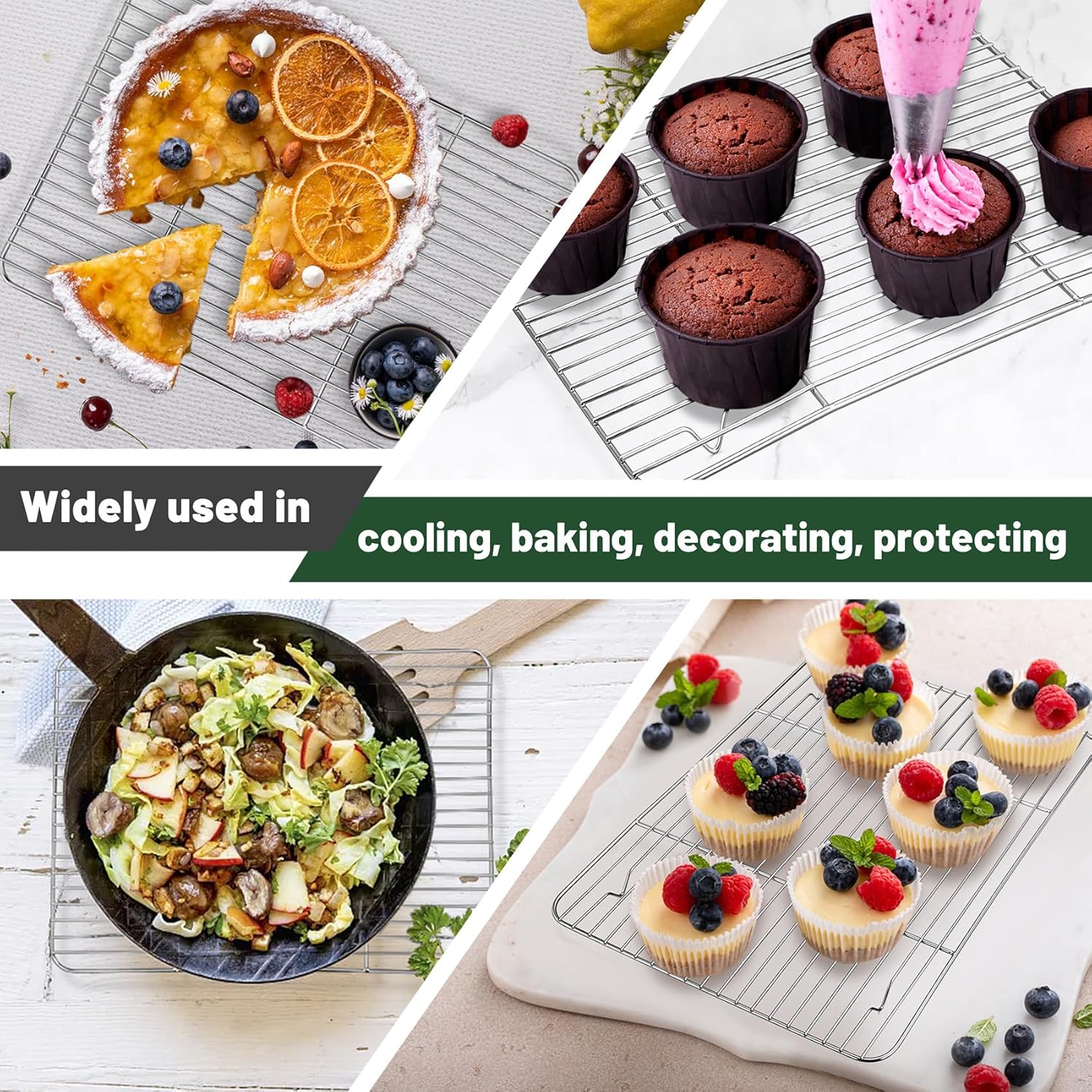 TeamFar Stainless Steel Cooling Rack - Heavy-Duty Baking Rack for Cooking & Grilling | 15.3” x 11.1” | Oven & Dishwasher Safe, 2PCS
