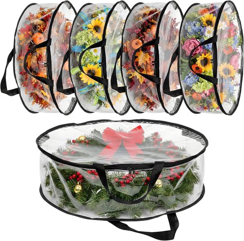 Clear Wreath Storage Bag by [Brand Name] - 5 Pcs Waterproof Christmas Garland Holders | 24 x 8 Inch with Handles