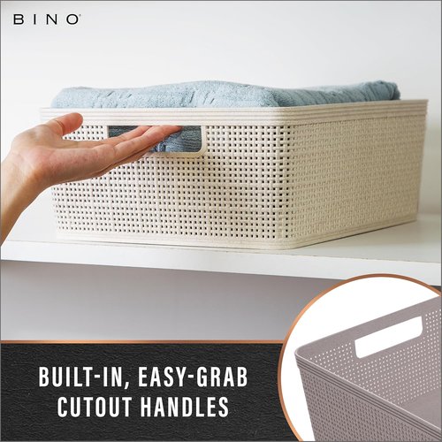 BINO Woven Plastic Basket - Stylish Home Organization | Small Natural 5-Pack | Jute Collection