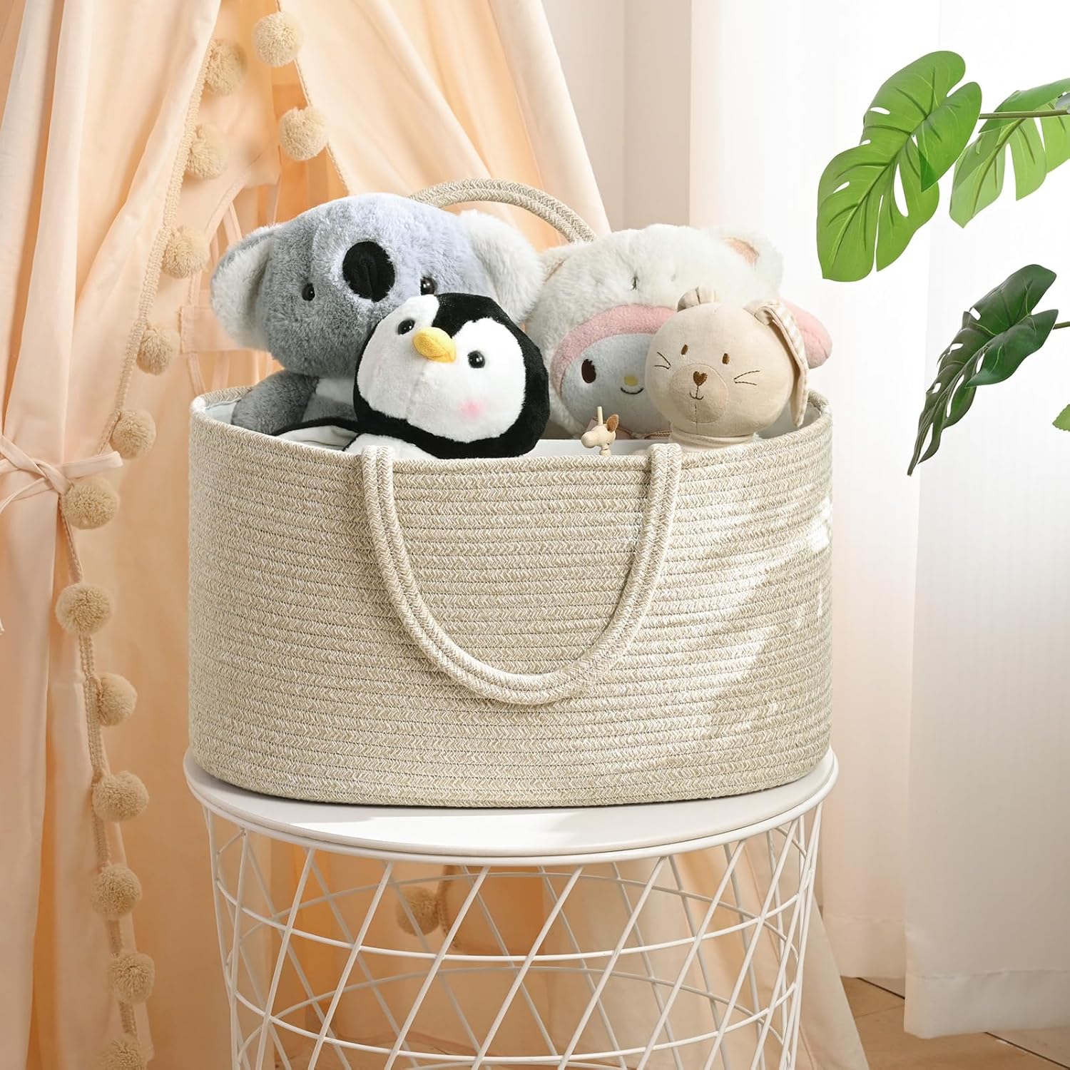 Skiennix Baby Diaper Caddy Organizer - 19L Cotton Rope Storage Basket with Removable Divider | Perfect for Nursery & Baby Showers