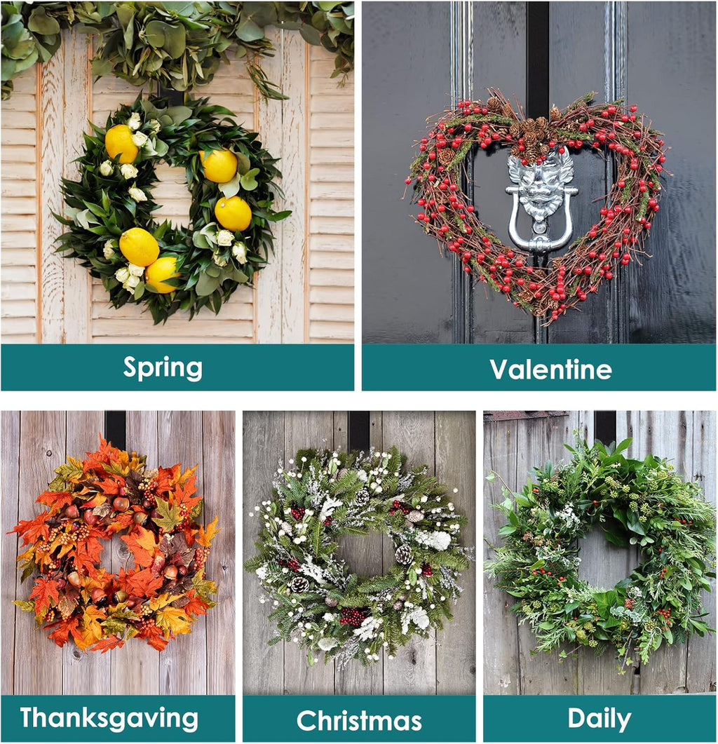 Myfolrena Wreath Hanger - Adjustable Front Door Hook Holds Up to 20lbs | Fits 15-24 Inch Wreaths (Black)