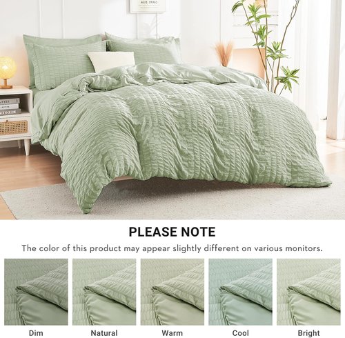 HYMOKEGE Twin Comforter Set - Light Green Seersucker 5-Piece Luxury Bedding Set | All-Season Comforter, Sheets & Pillowcases