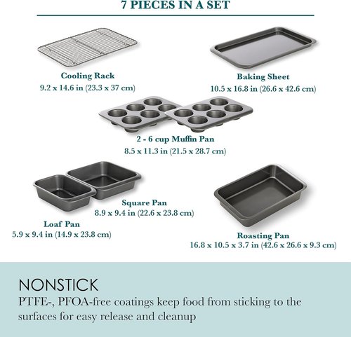 Chicago Metallic 7-Piece Nesting Bakeware Set - Nonstick Carbon Steel for Effortless Baking | Space-Saving Kitchen Essentials