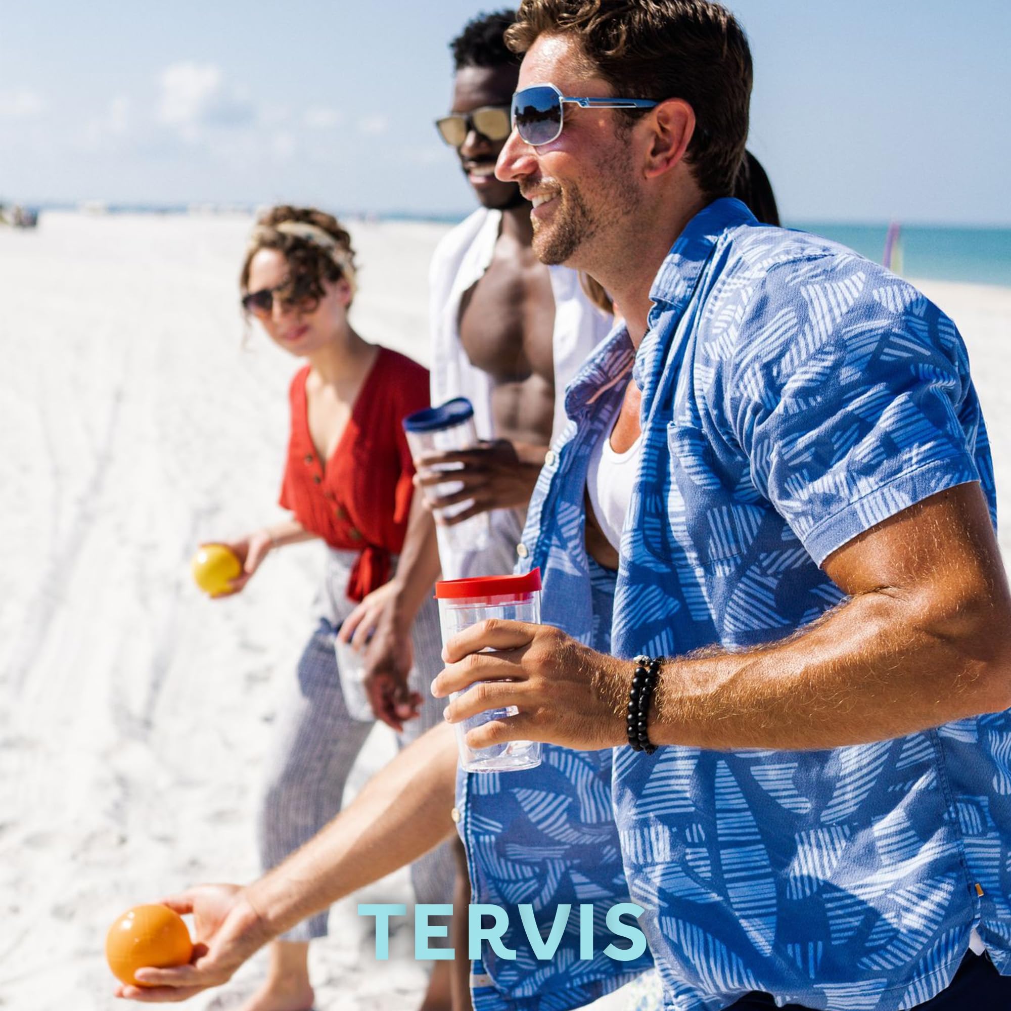 Tervis Sandy Slides Made in USA Double Walled Insulated Tumbler Travel Cup Keeps Drinks Cold & Hot, 16oz - 4pk, Assorted