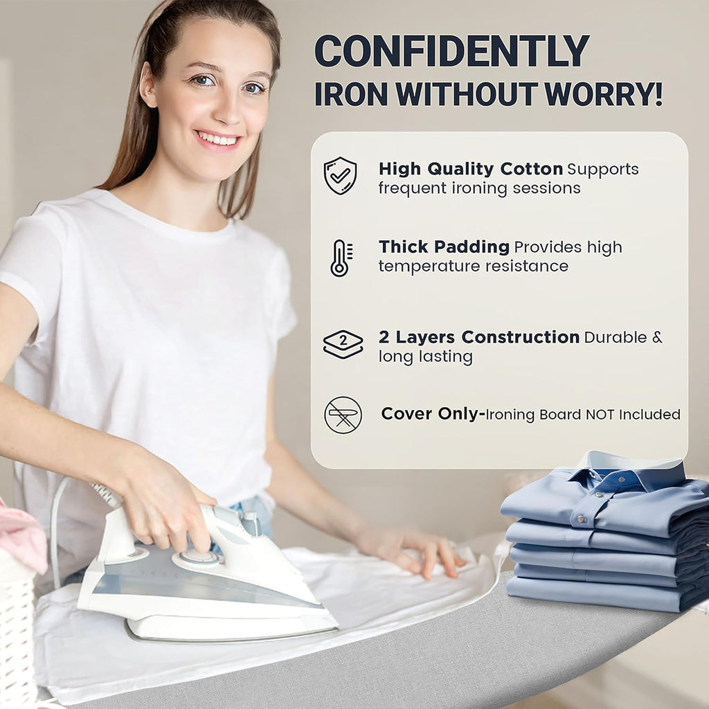 UniSimp Ironing Board Cover - Extra Thick Natural Cotton, Scorch & Stain Resistant | 15"x54" Heatproof Gray