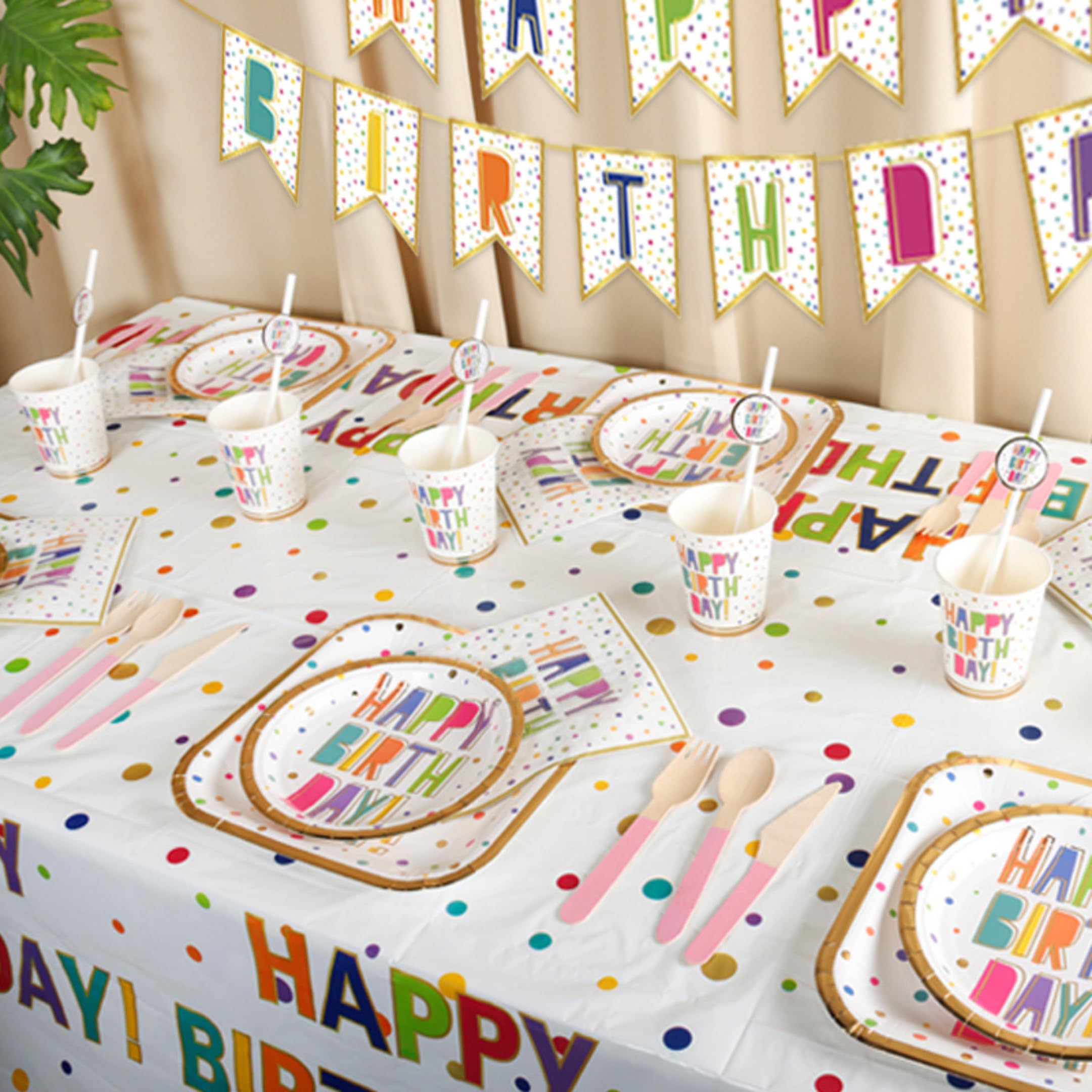 All-in-One Birthday Party Supplies Set – Premium Complete Decoration Kit with Tableware, Balloons, Banner & Cake Decorations (Classic Polka Party Box (12 guests))