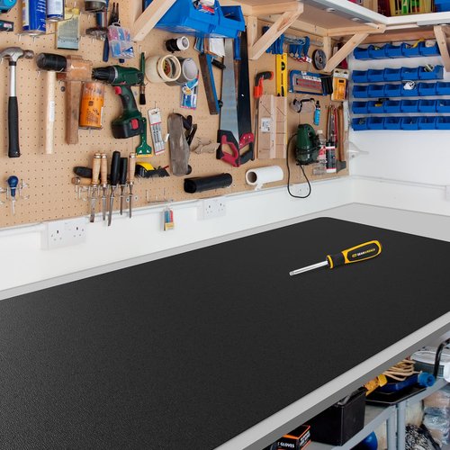 Furkit Black Plastic Table Cover Protector, 42" x 96" Waterproof Easy Flat PVC Desk Pad Mat, 1.5mm Thick Rectangle Vinyl Table Top Protector for Dining Room Table, Office, Dresser
