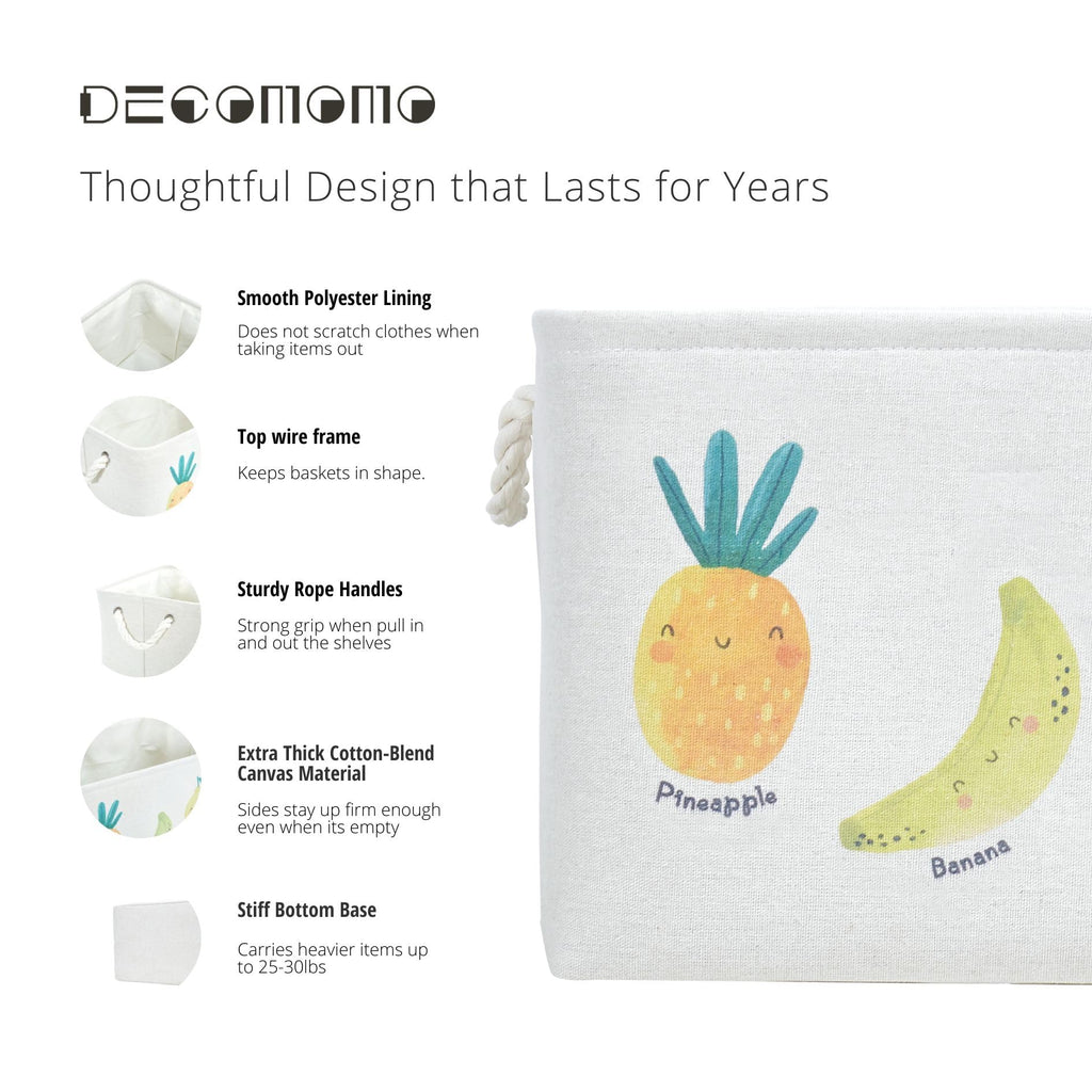 DECOMOMO Toy Storage Baskets for Shelves - 40L Kids Storage Bin for Nursery Décor, Baby, Laundry, Toys (Fruit Print, XXL - 3 Pack)