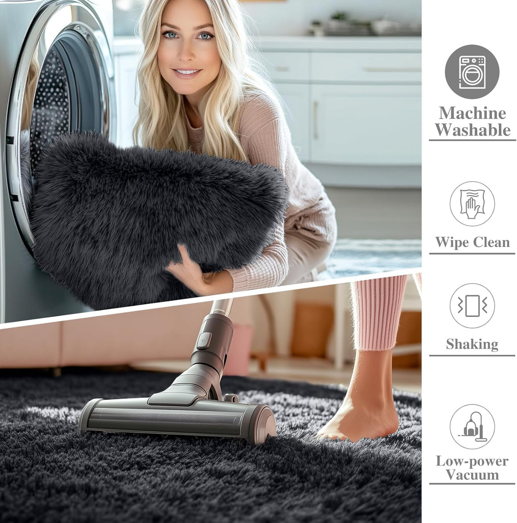 OLANLY Large Area Rug - Soft Fluffy Shaggy Carpet for Living Room & Bedroom | 6x8 ft, Black
