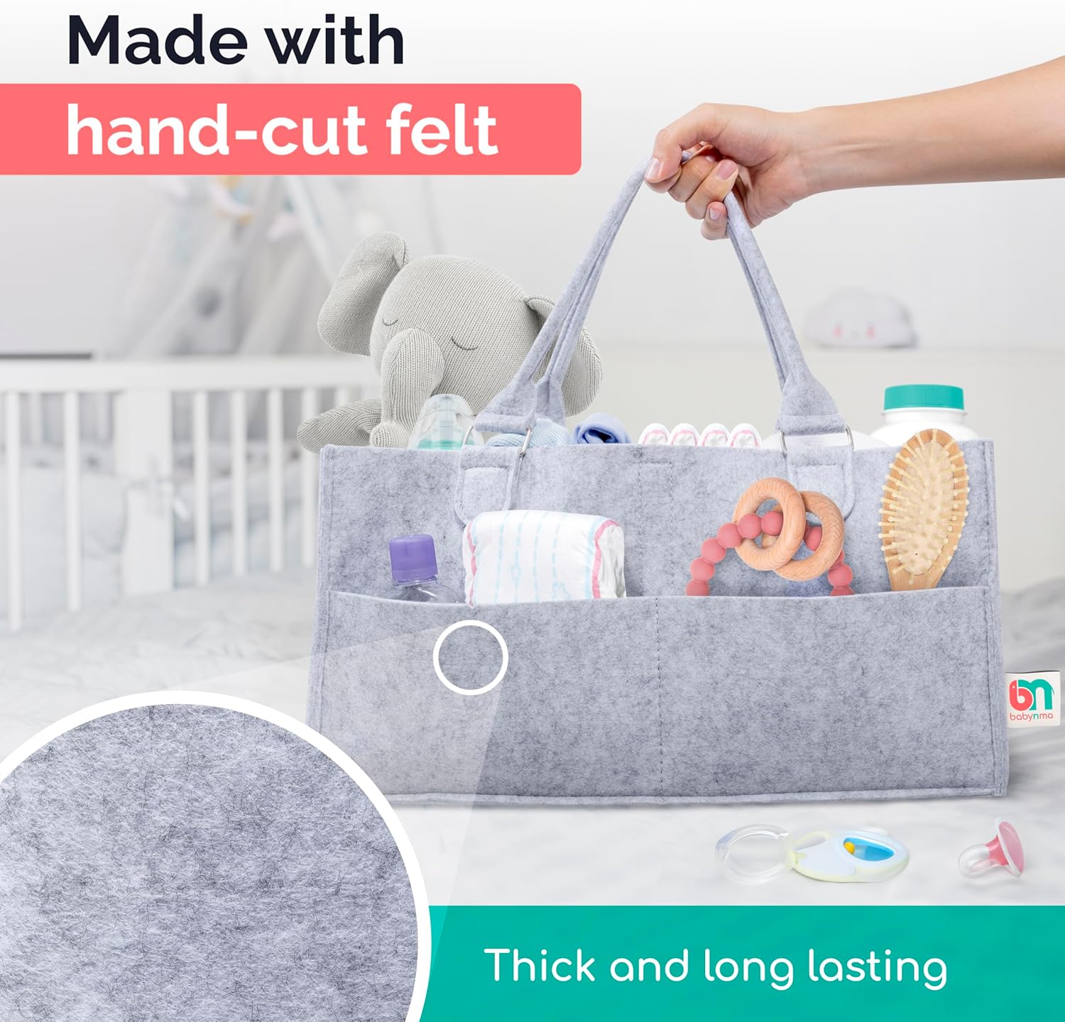 Skiennix Felt Diaper Caddy - Extra Large Portable Organizer for Baby & Toddler Items - Ideal for Nursery & Car