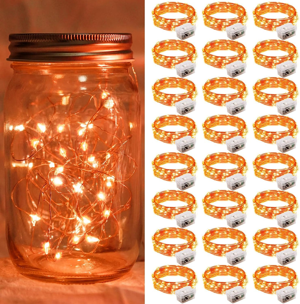 Skiennix 24 Pack Orange Fairy Lights - 7Ft 20 LED Twinkle String Lights | Waterproof & Battery Operated for Parties, Weddings, and Decor