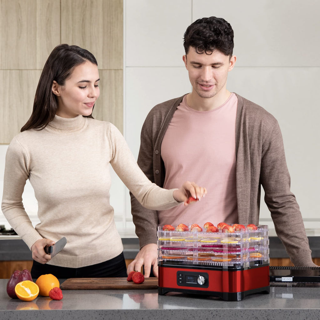 VIVOHOME Food Dehydrator Machine, 5 Trays Meat Hydrator with 48H Digital Timer and Temperature Adjustable 95-176℉ for Fruit Vegetable Beef Jerky Maker, BPA Free, Silicone Trivet Tong Included, Red
