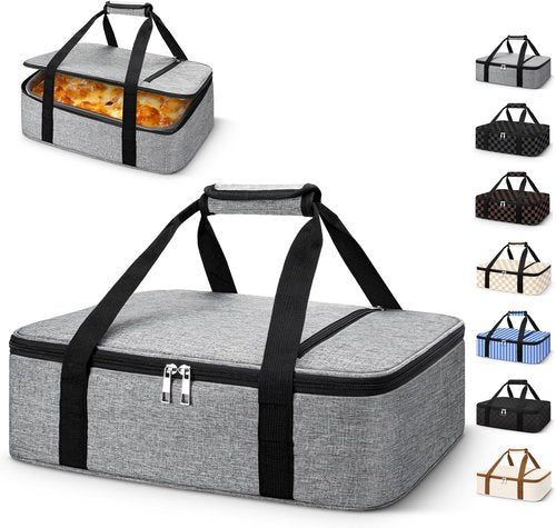 Coobiiya Insulated Casserole Carrier - Keeps Food Hot or Cold | Portable Tote for 9" x 13" Dish - Grey