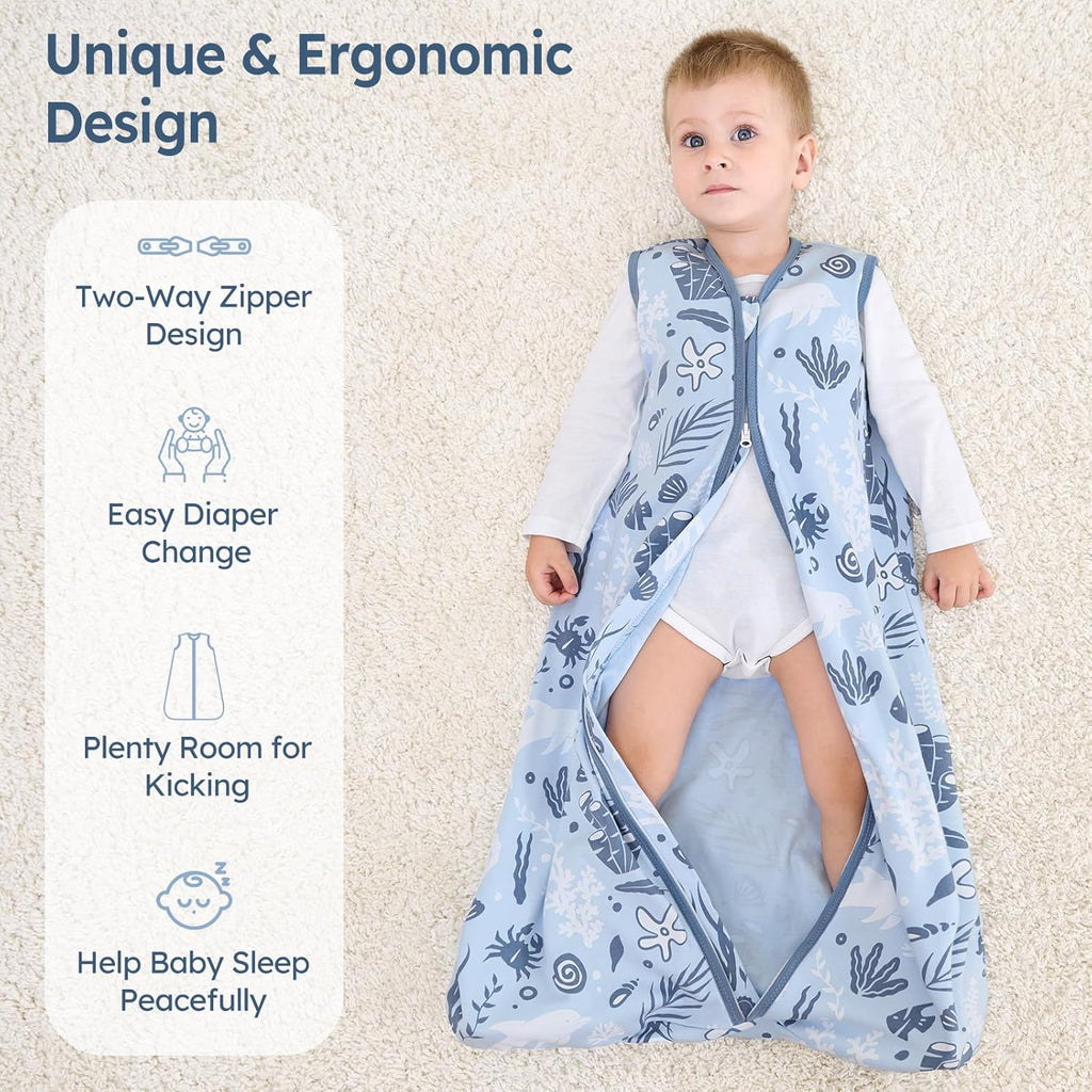 Unnivoll Baby Sleep Sack - 100% Cotton Lightweight 0.5 TOG Wearable Blanket | 0-6 Months, Blue Dolphin
