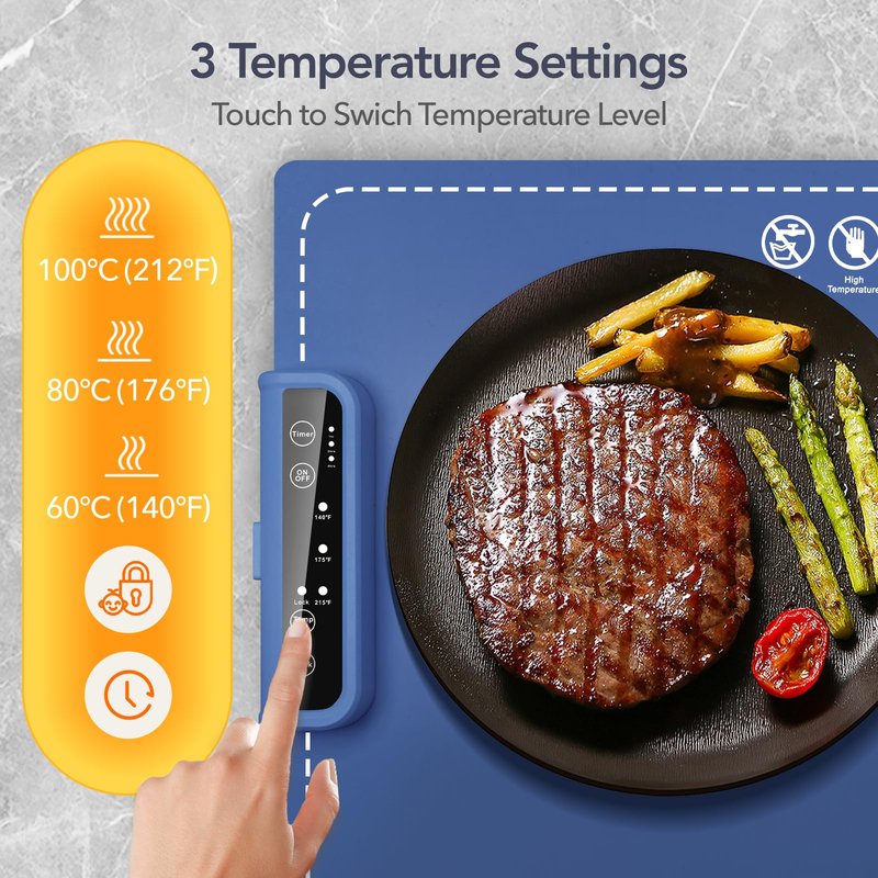 2-Pack Food Warming Mats for Countertop, Electric Roll-Up Silicone Heating Pads, 3 Temps, Timer & Child Lock, Foldable Warming Tray for Buffet, Kitchen, Travel & Gifts