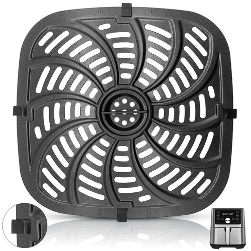 Air Fryer Grill Pan for Chefman TurboTouch Easy View Air Fryer 8 QT, Food Grade Non-Stick Air fryer Accessories Replacement Tray Rack Parts Grill Crisper Plate with Rubber Bumpers, Dishwasher Safe