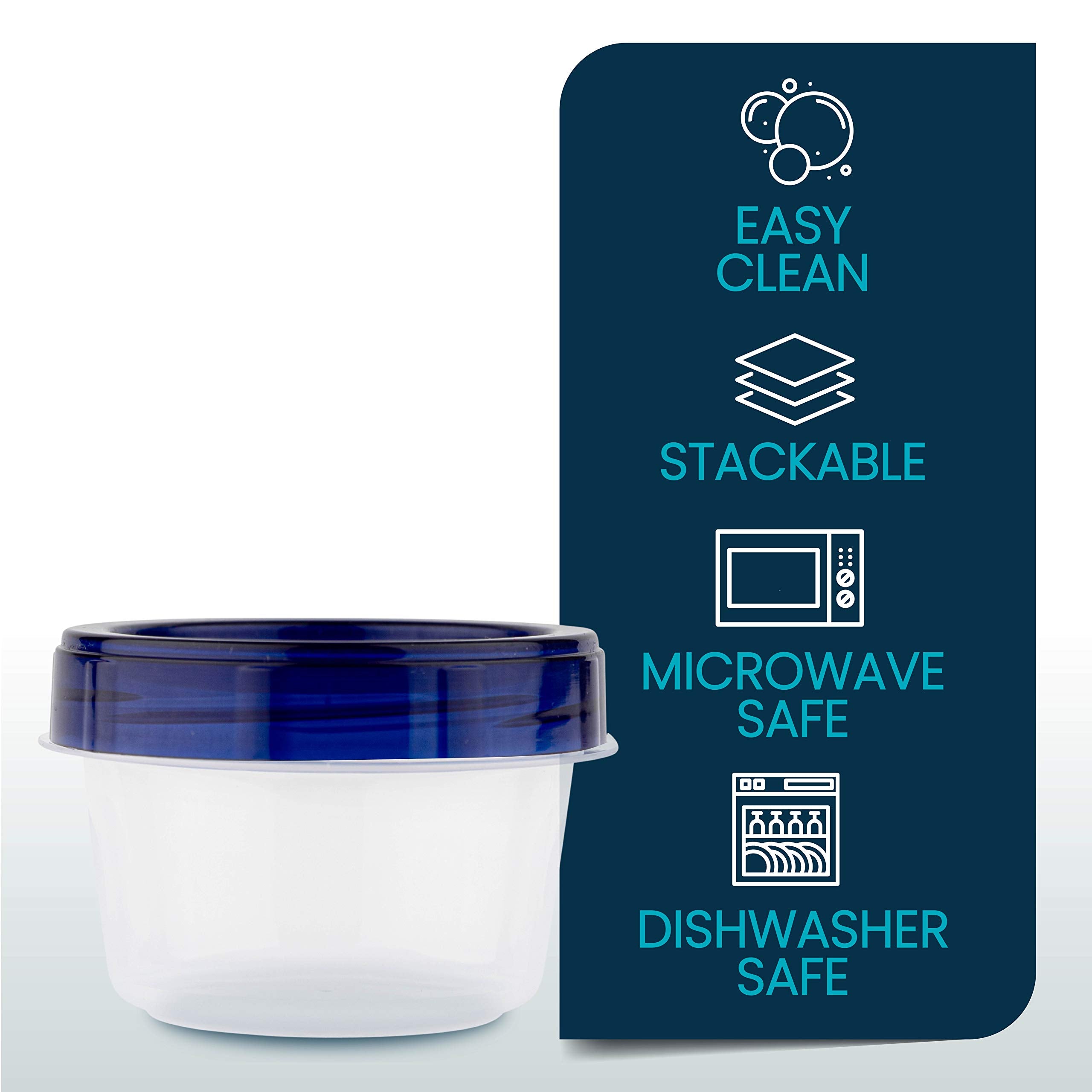 PLASTICPRO [4 oz 144 Pack] Twist Top Deli Containers Clear bottom With blue Top Twist on Lids Reusable, Stackable, Food Storage Freezer Container Pack of 144