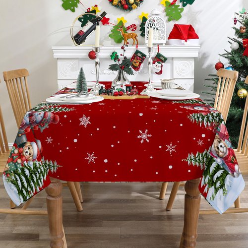 cusugbaso Christmas Square Tablecloth 52x52 Inches - Red Truck and Snowman Christmas Party Decorations for Home - Winter Table Cloth for Rectangle Table Holiday Xmas Decor for Kitchen