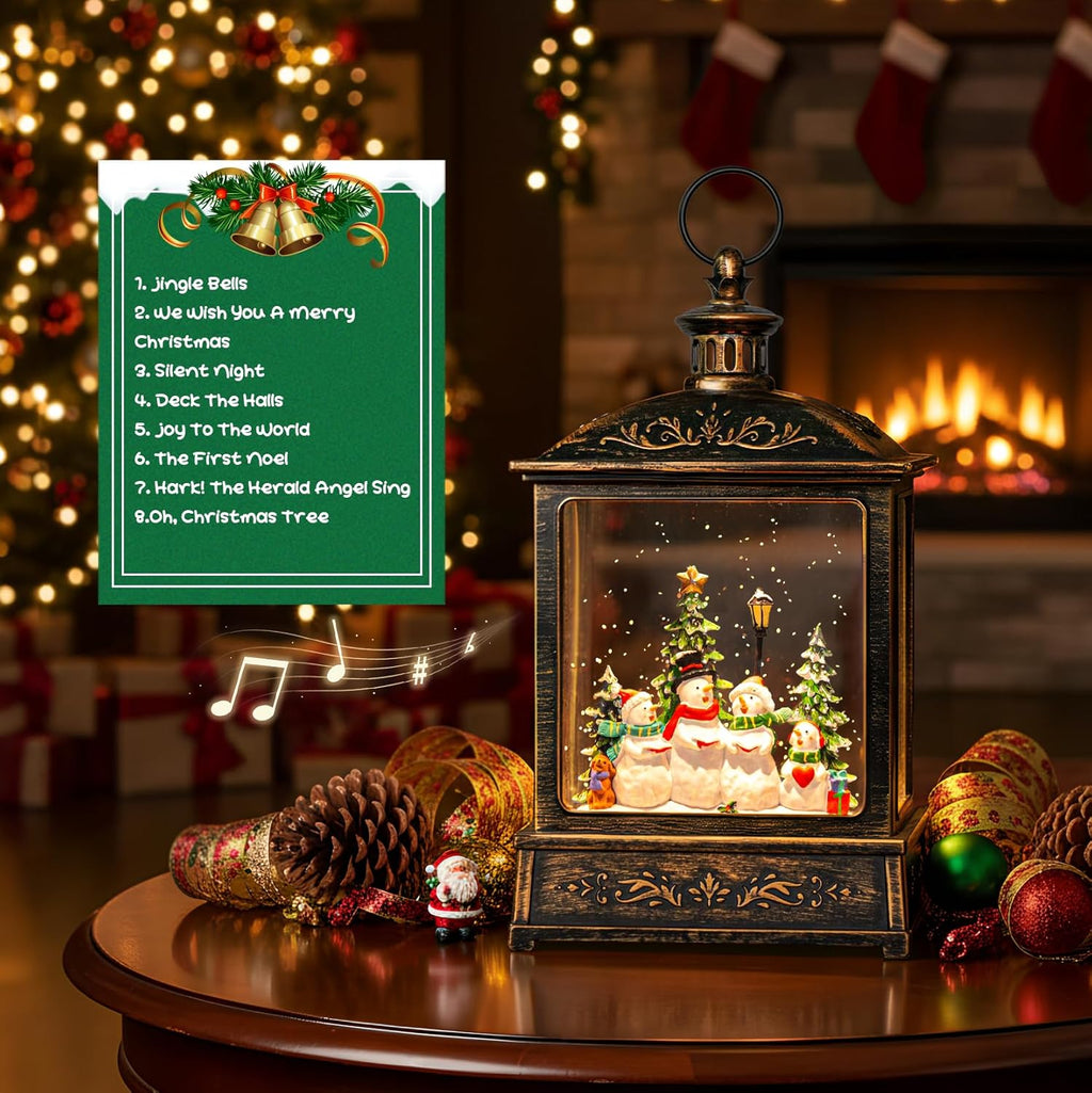 Skiennix 12.5'' Christmas Snow Globe Lantern - Lighted Snowman Choir with Musical Features | Battery Operated & USB Powered Home Decoration