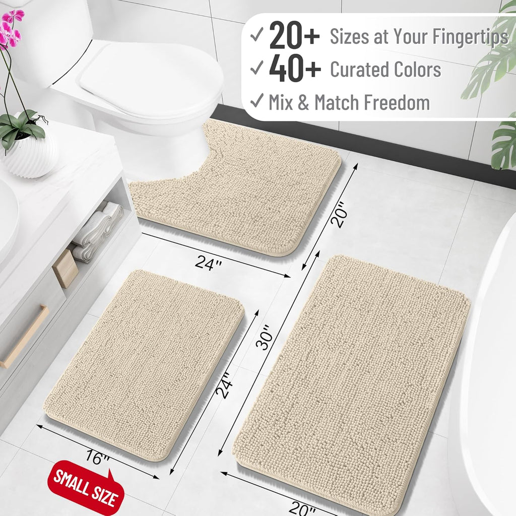 OLANLY Large Bath Rugs - Extra Soft Chenille with Rubber Backing | Quick Dry, Machine Washable, 40x32, Sand