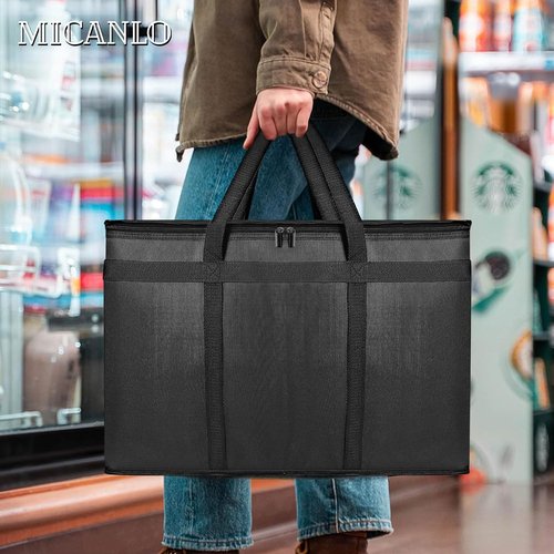Pack of 2 Insulated Food Delivery Bag with Hard Bottom, XXXL Large Reusable Thermal Cooler Grocery Tote Bag, Commercial Pizza Delivery Box Carrier for Uber Eat, Door Dash Essentials, Hot and Cold Food