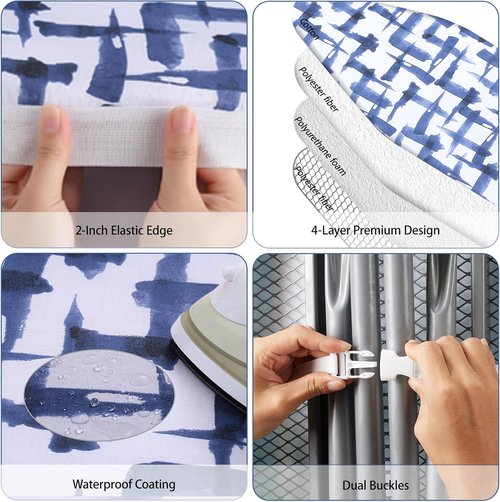 Ironing Board Cover by [Brand Name] - Stain Resistant & Durable with 4 Layers of Thick Padding - 15 x 54 Inches, Blue Brushstrokes