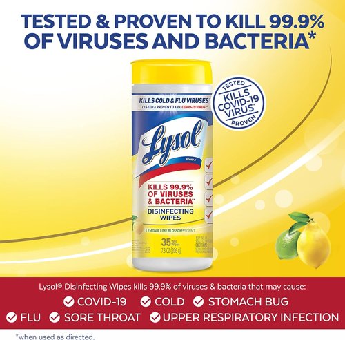 Lysol Disinfectant Wipes - Multi-Surface Antibacterial Cleaning - Lemon & Lime Blossom, 105 Count (3 Packs)