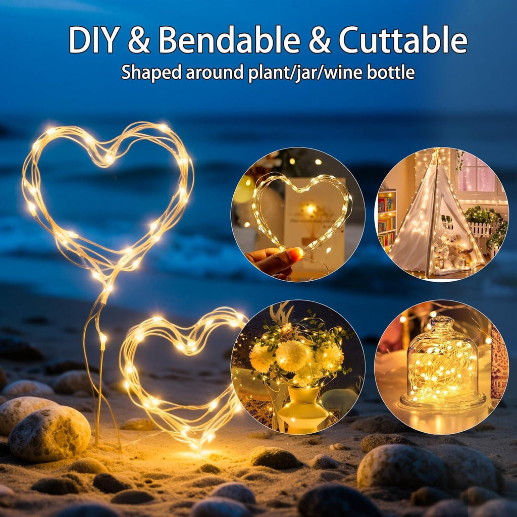 VOOKRY 30 LED Fairy Lights - 10 ft Battery Operated Mini Silver Wire for DIY Crafts & Weddings | Warm White