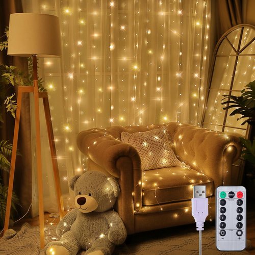 Meonum Curtain Tapestry Fairy String Lights - 8 Modes, 6.6 x 5 ft, Perfect for Bedroom Decor