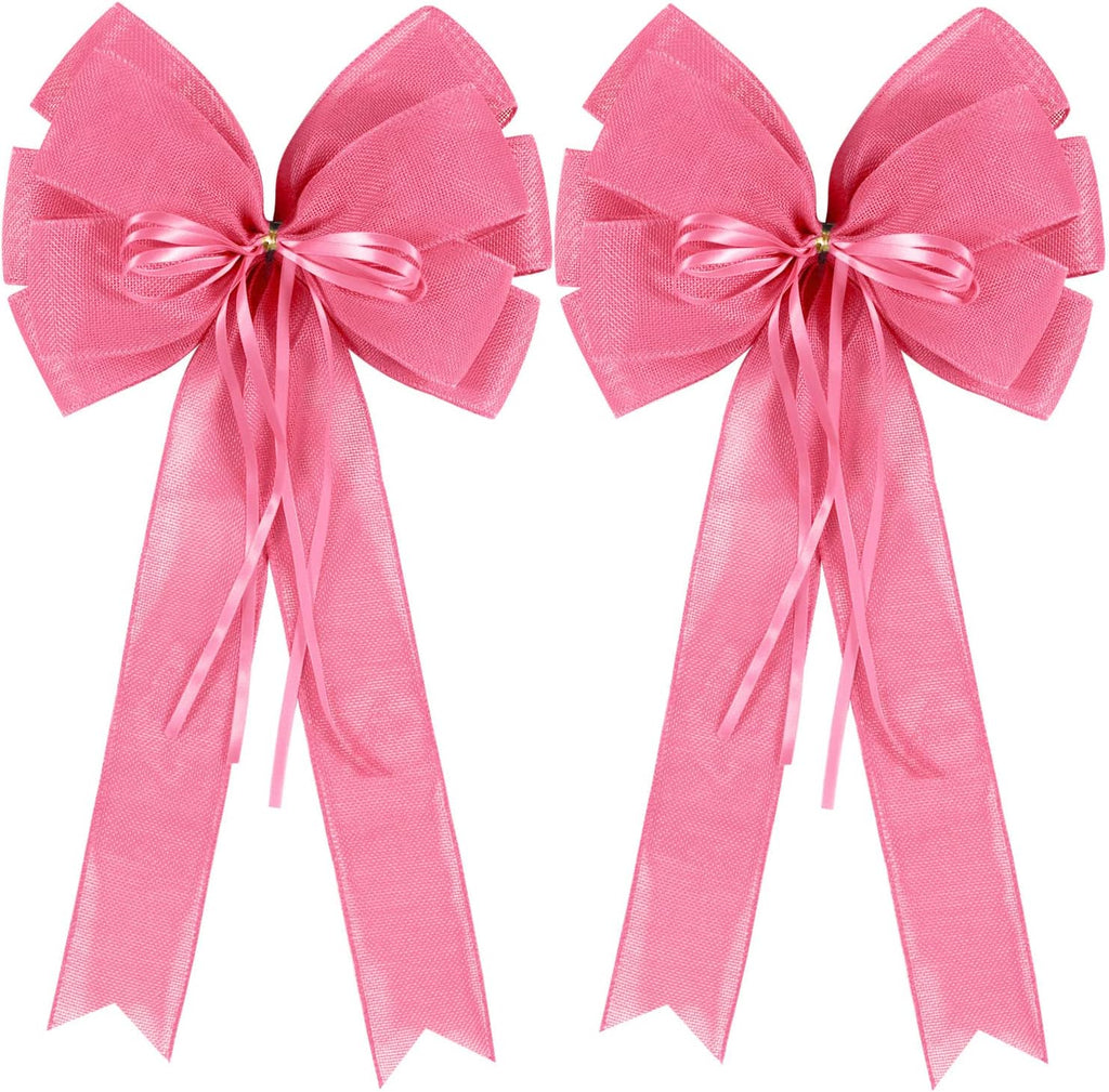 Skiennix Large Pink Easter Wreath Bows - Spring Tree Topper Decor with Burlap & Glitter String