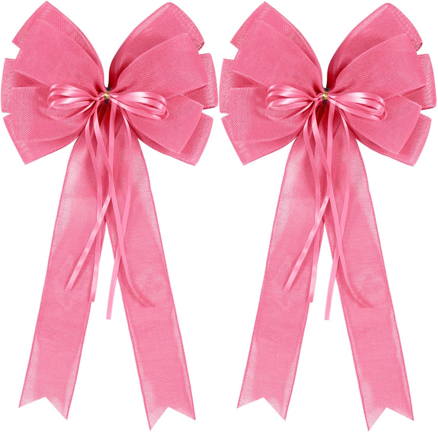 Skiennix Large Pink Easter Wreath Bows - Spring Tree Topper Decor with Burlap & Glitter String