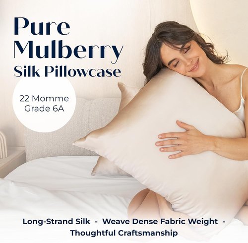 Mulberry Silk Pillowcase - Luxurious Pure Silk Cover for Healthier Hair & Smoother Skin - Soft & Breathable