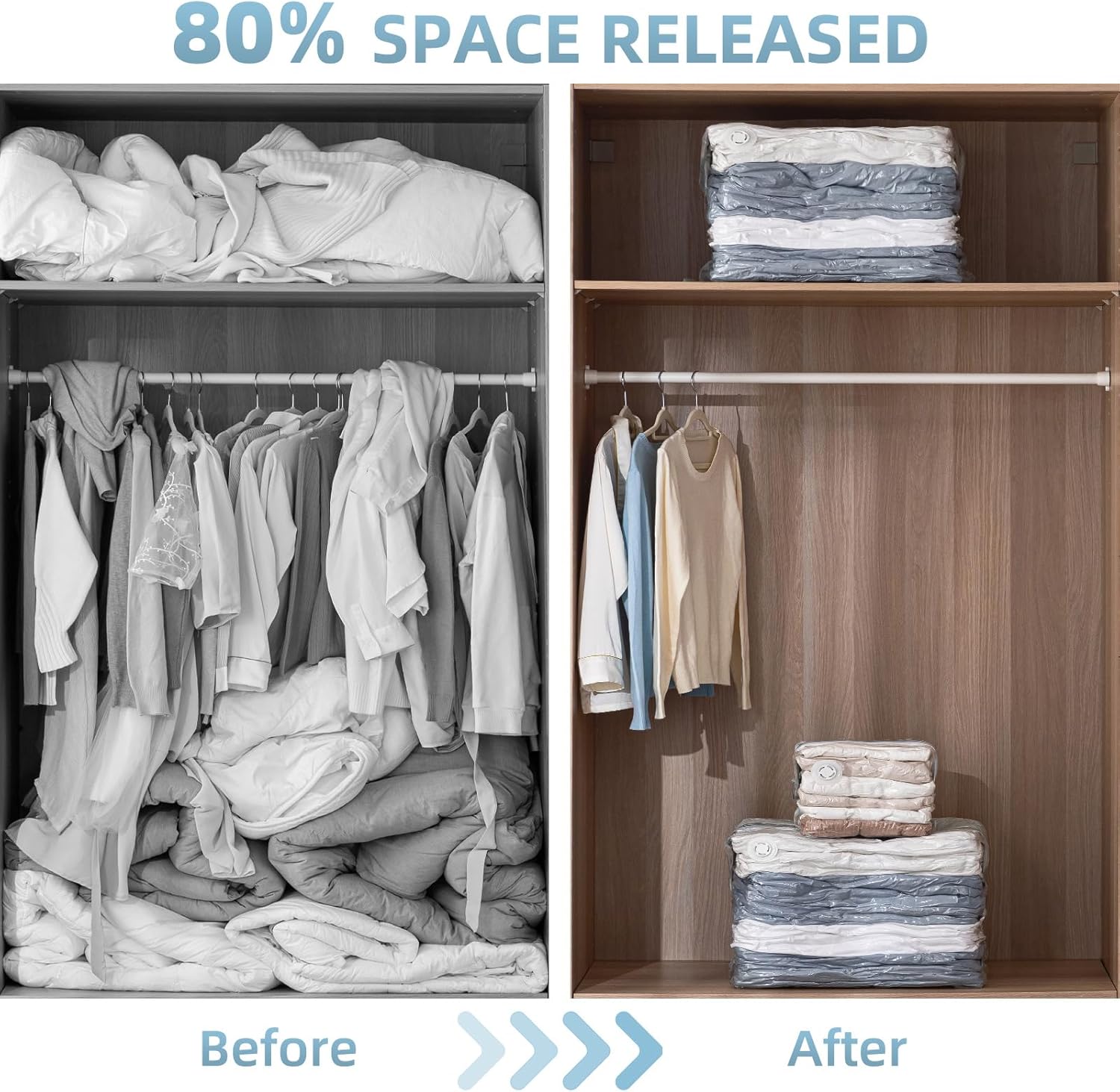 Skiennix Vacuum Storage Bags - 6 Pack Cube Combo (3 Jumbo + 3 Medium) for Space-Saving Closet Organization