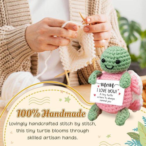 HEXMOZ Mother's Day Gifts - Sentimental "I Love You" Mom Gift with Positive Card - Pink Turtle Crochet
