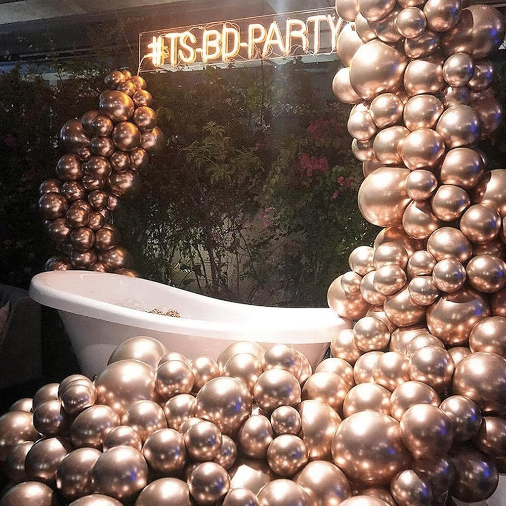 PartyWoo Metallic Rose Gold Balloons - 140pcs Chrome Balloon Arch Kit for Birthday & Anniversary Decor | 18", 12", 10", 5" Sizes