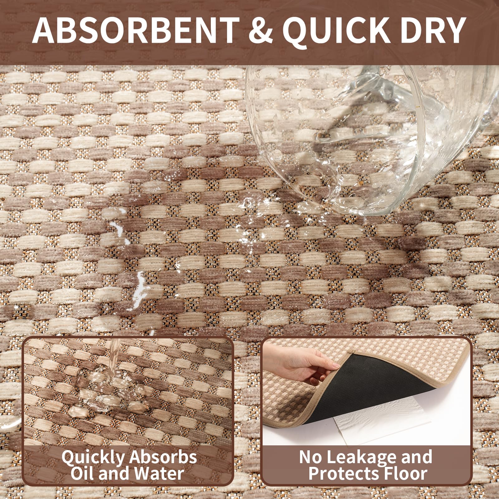 YDKGL Large Kitchen Runner Rugs Long Kitchen Mat Non Slip Washable, Super Absorbent Soft Chenille Braided Kitchen Mats for Floor, Rubber Backing Kitchen Sink Standing Mat, Easy Clean, Brown 36"x71"