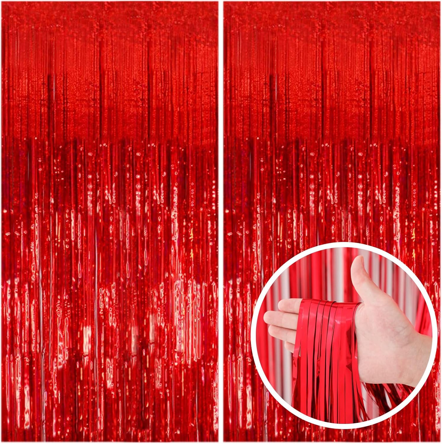 Regine Switzerland 2 Pack Red Streamers | Foil Fringe Backdrop Curtains for Party Decorations