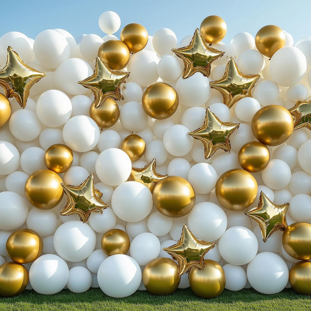 RUBFAC White Balloons - 129-Piece Set in Various Sizes | Perfect for Weddings, Parties & Baby Showers