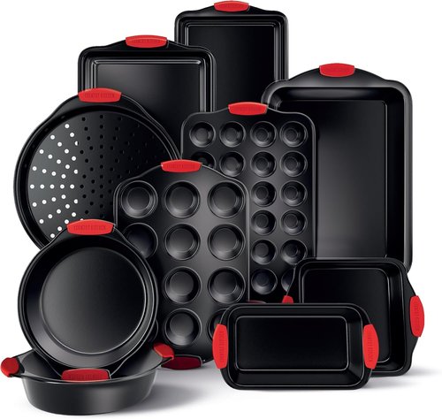 Country Kitchen Nonstick Bakeware Set - Heavy Duty, Durable & Easy Release | 10-Piece Red Set