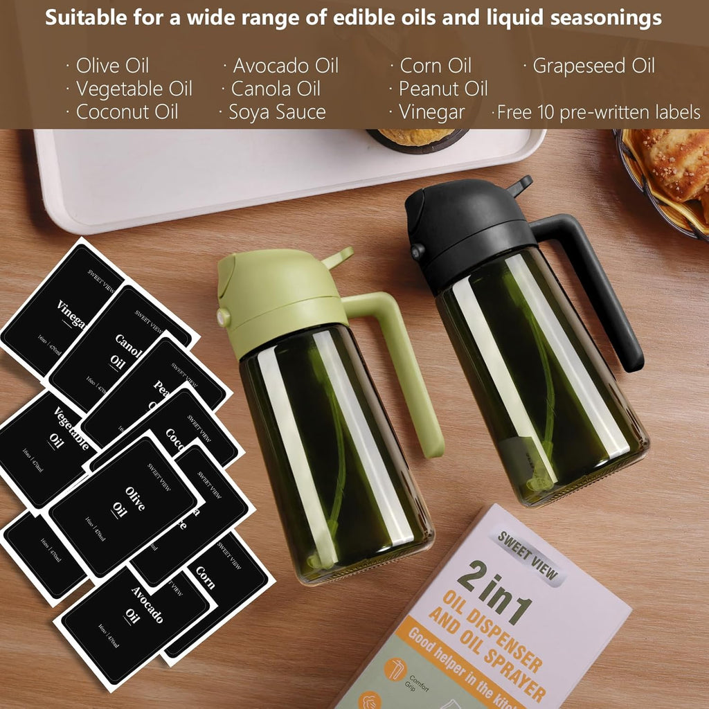 SWEET VIEW Olive Oil Dispenser - 16oz Glass Light-Proof Oil Sprayer for Cooking, Salad & BBQ