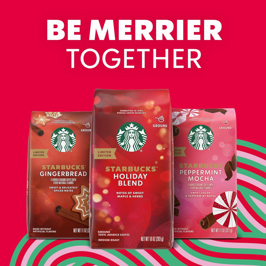 Starbucks Ground Coffee - Peppermint Mocha Flavor | 100% Arabica, Limited Holiday Edition, 6 Bags (11 Oz Each)